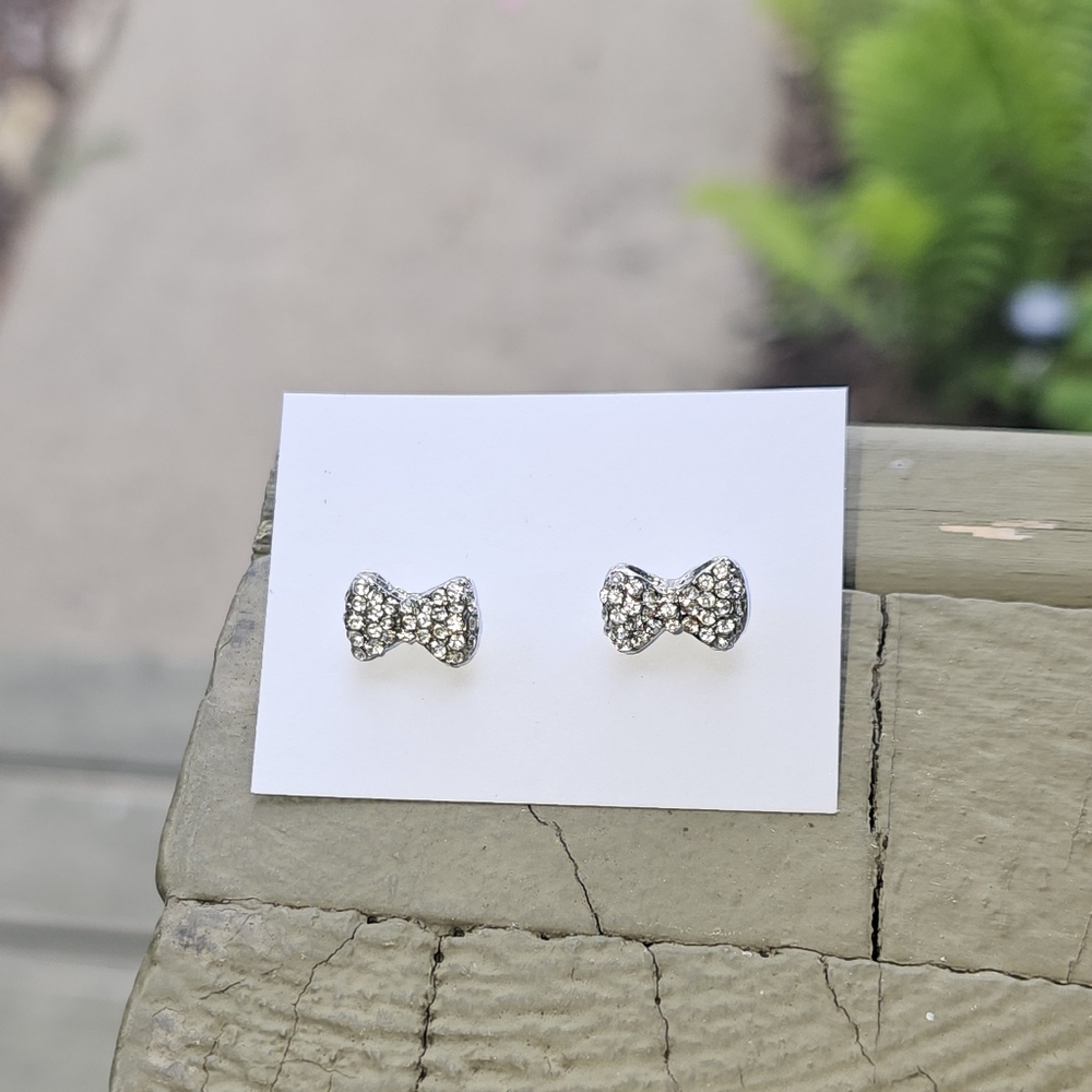 Silver Bow Stud Earrings- EUC
